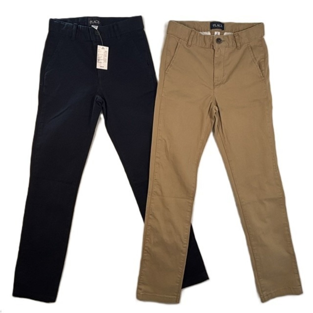 NWT Children's Place 2-PACK Pants Khaki & Navy Adjustable Waist Boys SLIM 10
